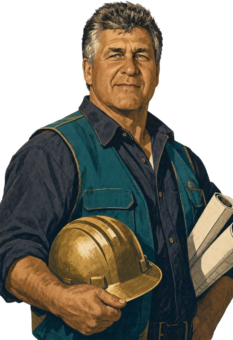 Morris Excavating foreman holding a hard hat and plans
